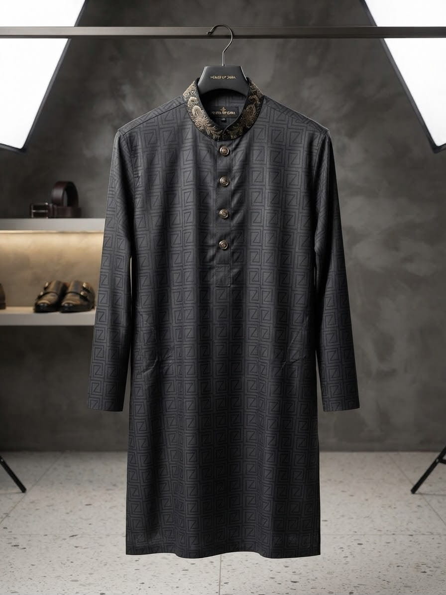 Black Royal Geometric Panjabi