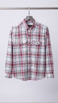 White & Burgundy Plaid Full Sleeve Shirt