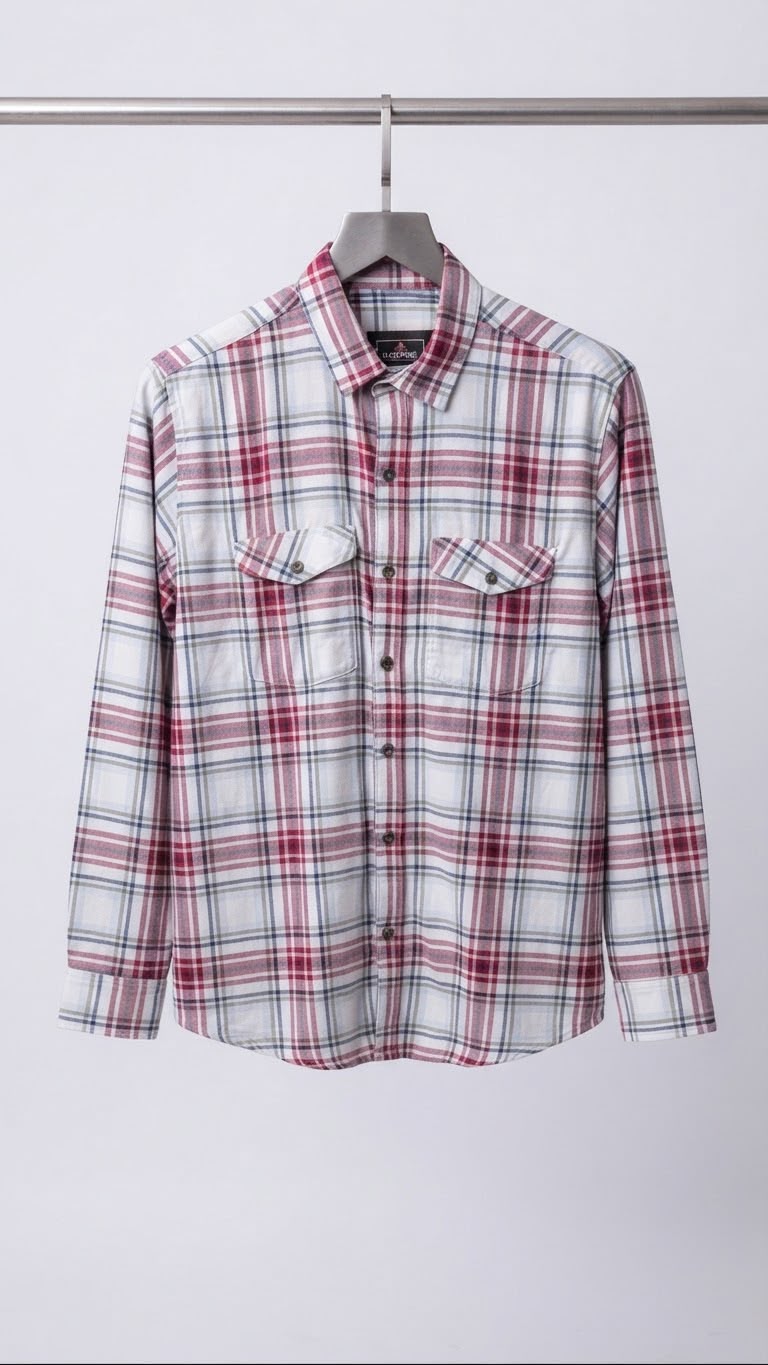 White & Burgundy Plaid Full Sleeve Shirt