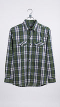 Olive Green & White Plaid Full Sleeve Shirt
