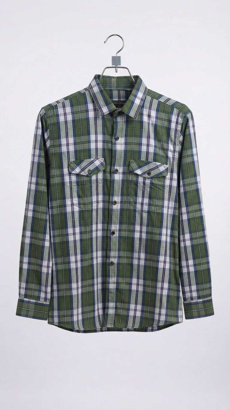 Olive Green & White Plaid Full Sleeve Shirt