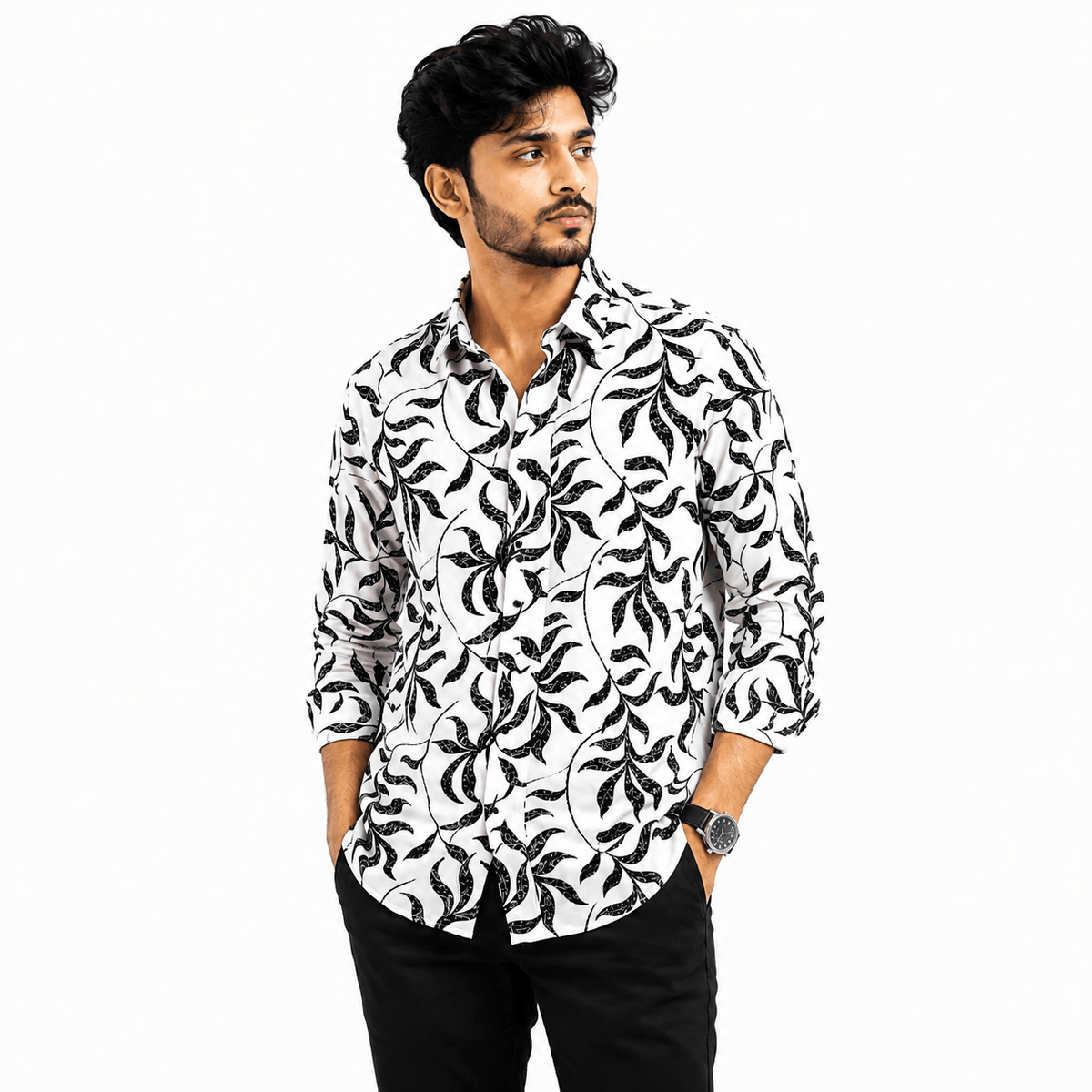 Monochrome Leaf Print Shirt