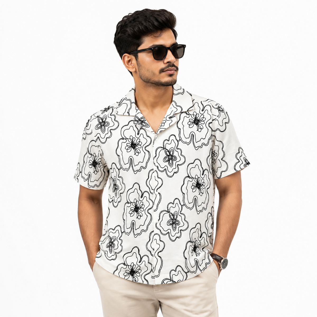 Floral Doodle Collar Shirt