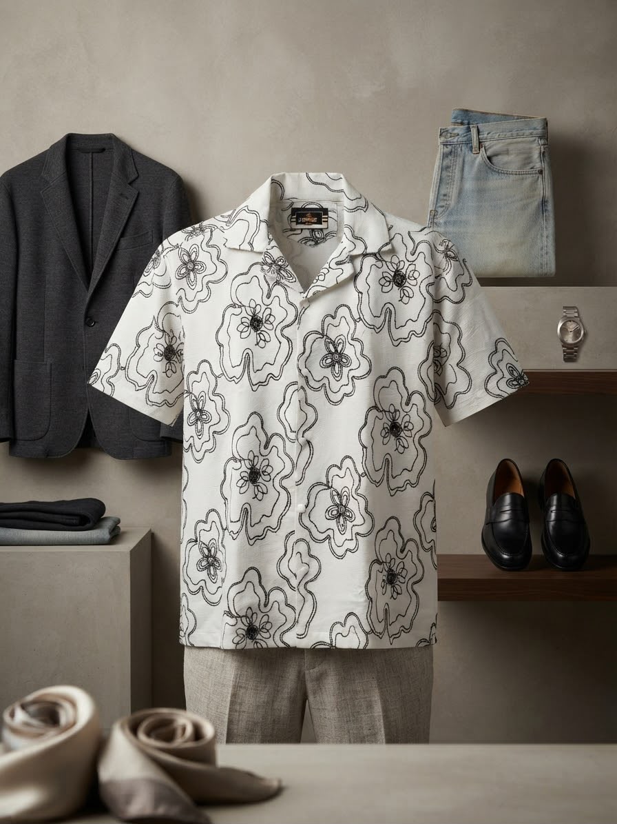 Floral Doodle Collar Shirt