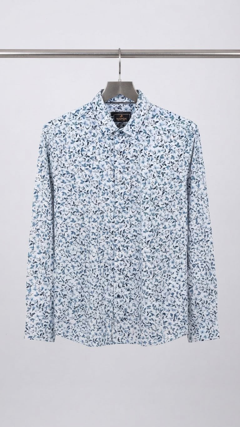 White & Blue Print Full Sleeve Shirt