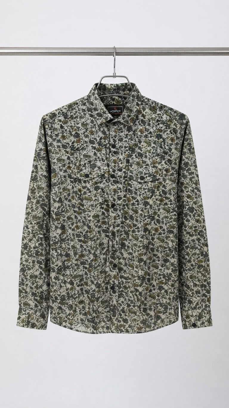 Olive Green Print Full Sleeve Shirt