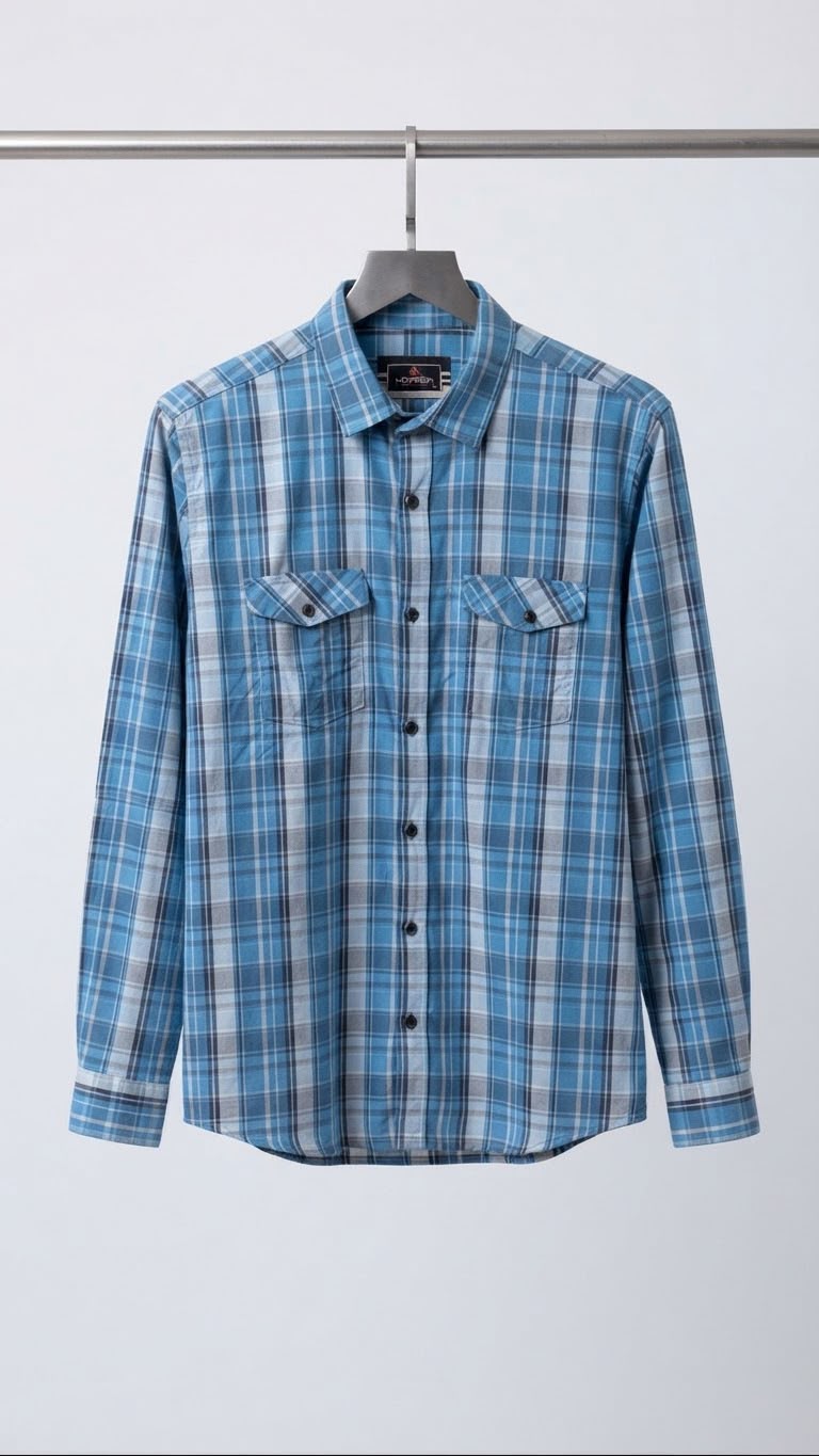 Sky Blue & White Plaid Full Sleeve Shirt