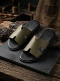 H-cut Khaki leather sandal
