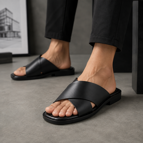 Black cross strap Sandals
